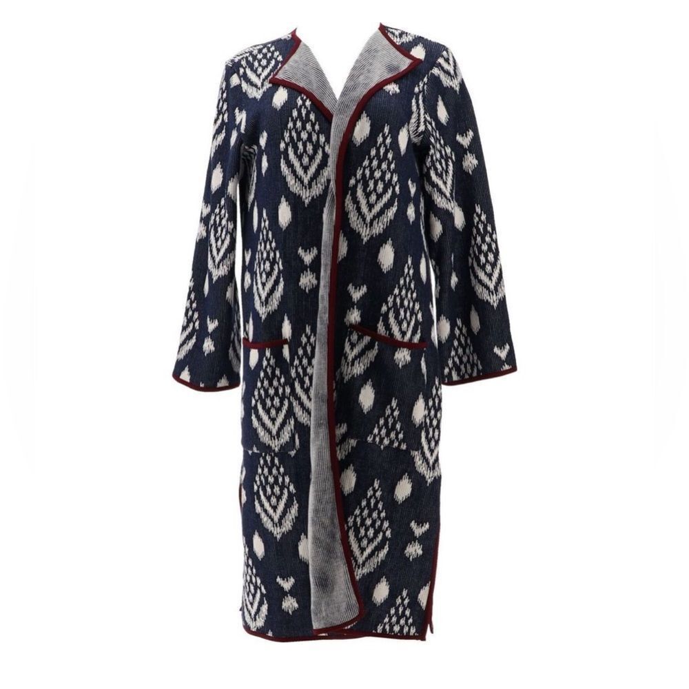 Antthony Knit Jacquard Duster Coat Navy Ivory- NWT
